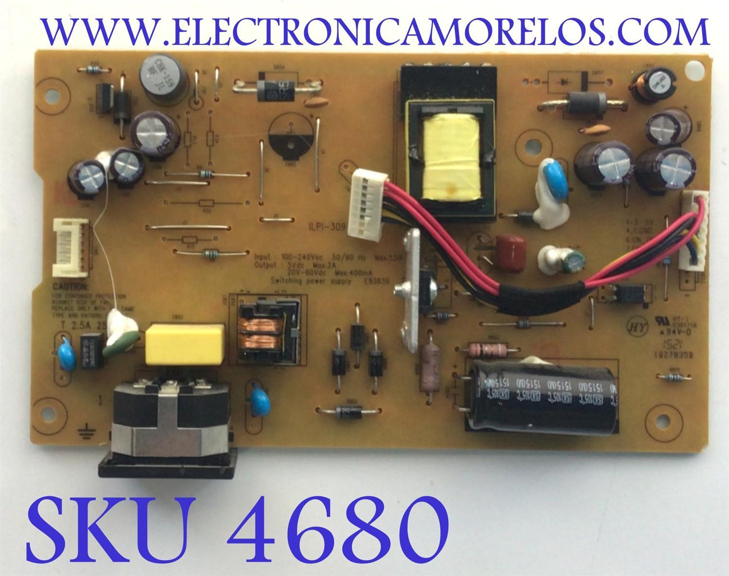 FUENTE PARA MONITOR HP / NUMERO DE PARTE 7911W140050ZR00 491A010H140ZR06 / HYEIVAA06840 / PANEL M195FGE-L23 / MODELO HP V201 HSTND-3921-F 